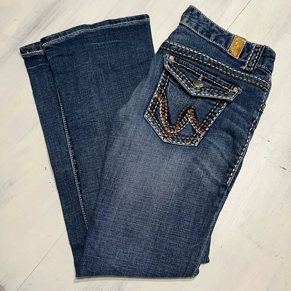 Maurices Y2K Low Rise Thick Stitch Bootcut Flare Flap Pocket Jeans